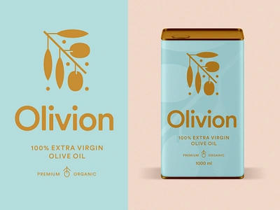 Olivion Olive Oil branch brand can extra food greece health leaf logo nature oil olive packaging retro tin tree virgin