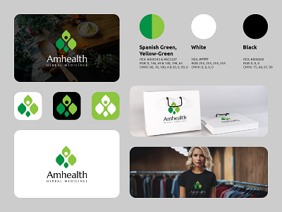 Amhealth Logo branding business green health human leaf logo logos modern natural simple