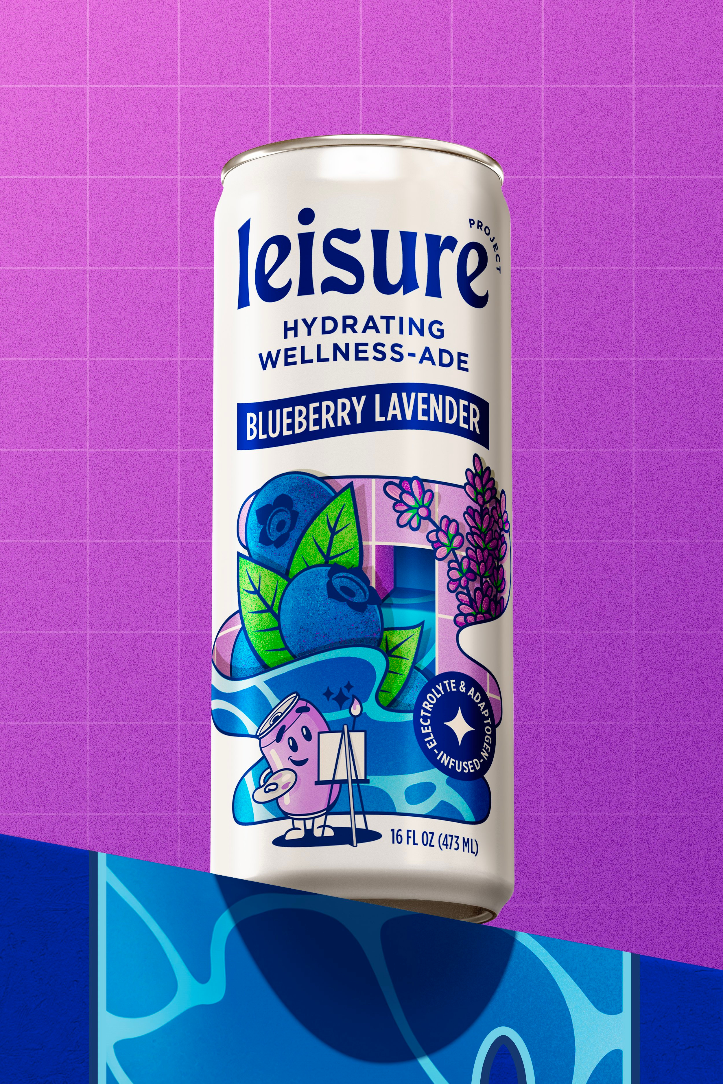 Leisure Project - Blueberry Lavender beverage branding character drink hydration illustration logo packaging