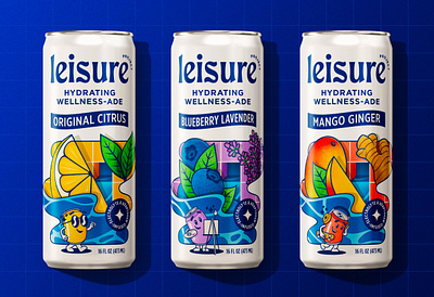 Leisure Project - Family beverage can characters drink flow hydration illustration leisure logo packaging portal water waterfall wave