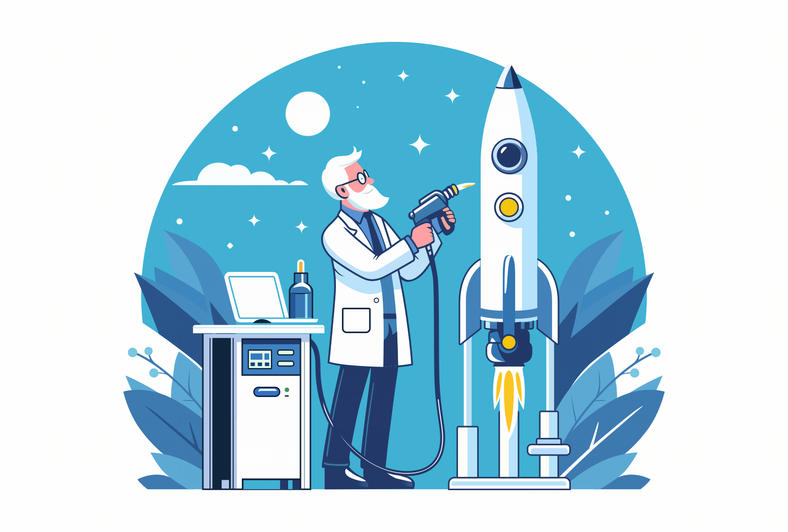 Fueling Innovation: A Scientist's Vision aep after effects animated animated rocket animation design dribble gif illustration lottie lottie animations motion graphics pro scientist trendig ui