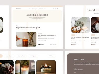 Reloa Zopa - Blog Page aesthetic aromatherapy blog page branding candle candlelight card design ecommerce landingpage marketplace minimalist product product design scent shop ui ux webdesign website