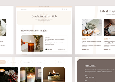 Reloa Zopa - Blog Page aesthetic aromatherapy blog page branding candle candlelight card design ecommerce landingpage marketplace minimalist product product design scent shop ui ux webdesign website