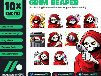 Grim Reaper emotes - Horror Emotes - Halloween Twitch Emotes scary emote