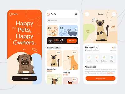 Pett’s - Pet Adopt App adopt app design illustration mobile app pet adopt pet adoption pet app pet care pet clinic pet shop pets ui design ui ux