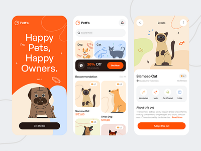 Pett’s - Pet Adopt App adopt app design illustration mobile app pet adopt pet adoption pet app pet care pet clinic pet shop pets ui design ui ux