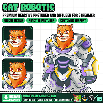 RoboCat PNGTuber | Premade Pngtuber | PNGTuber Animal pngtuber design