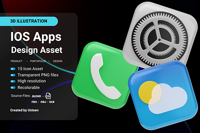 3D iOS Icon Apps 3d 3d assets 3d icon 3d icons 3d illustration 3dassets 3dmodel button design graphic design icons illustration phone ui user