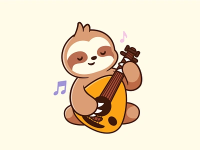 Sloth Music animal cartoon character cute guitar happy illustration jaysx1 mascot music oud outline party sloth