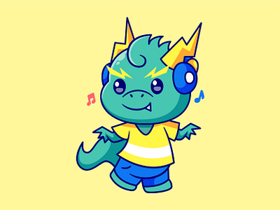 Dragon DJ animal cartoon character cute dance dj dragon green happy illustration mascot music