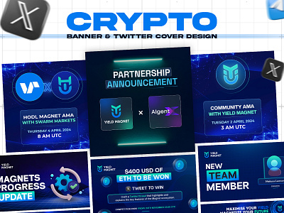 Crypto Banner & Twitter Cover Design for Yield Magnet ad design announcement banner crypto defi facebook forex instagram magnet market partnership post poster social media telegram token twitter wallet web3 yield