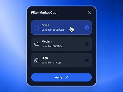 blockfy: AI Crypto Investing & Trading App - Filter Market Cap ai crypto assistant blockchain app blue checklist ui clean crypto exchange app crypto investing app crypto trading app crypto ui kit crypto wallet app defi mobile app figma ui kit filter ui finance app finance ui kit minimal modern soft sort ui web3 mobile app
