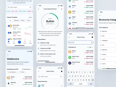 blockfy: AI Crypto Investing & Trading App - Explore Blockchain ai crypto assistant blockchain app blue clean crypto exchange app crypto investing app crypto market crypto trading app crypto trend ui crypto ui kit crypto wallet app defi mobile app explore market figma ui kit finance app finance ui kit minimal modern soft web3 mobile app