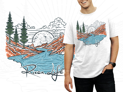 River lake vector art outdoor adventure t shirt design travel