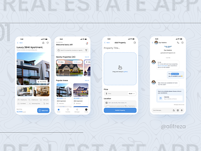 Real Estate App alif app application booking design details estate home hotel house message mobile modern real real estate site ui ux web website