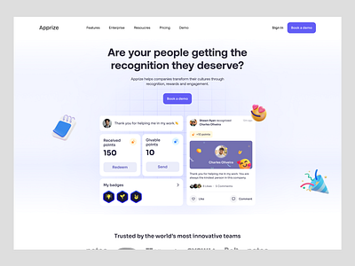 Apprize Hero Section Concept employeerecognition herosection hr illustration landingpage logo mobileapp productdesign saas typography ui uidesign uiux webdesign