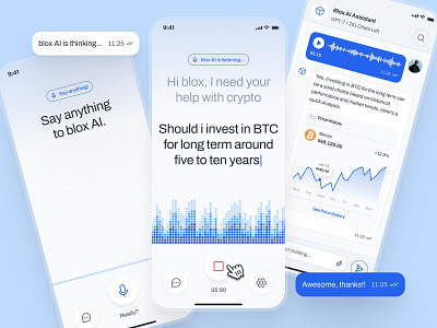 blockfy: AI Crypto Roboadvisor App - Smart Assistant UIUX ai assistant ai chatbot app ai crypto assistant blockchain app blue clean crypto assistant crypto exchange app crypto investing app crypto trading app crypto ui kit crypto wallet app figma ui kit finance app finance ui kit minimal modern soft voice recognition web3 mobile app