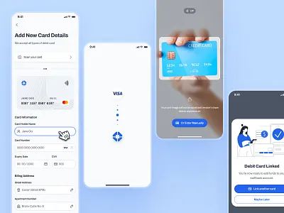 blockfy: AI Crypto Investing & Trading App - Add New Debit Card ai crypto assistant blockchain app blue clean credit card crypto exchange app crypto investing app crypto roboadvisor crypto trading app crypto trend ui crypto ui kit crypto wallet app debit card figma ui kit finance app finance ui kit minimal modern soft web3 mobile app