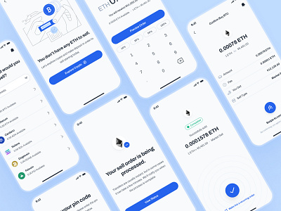 blockfy: AI Crypto Investing & Trading App - Sell Order ETH UIUX ai crypto assistant blockchain app blue clean crypto investing app crypto roboadvisor crypto trading app crypto trading ui crypto ui kit crypto wallet app figma ui kit finance app finance ui kit minimal modern numpad ui sell crypto sell ui soft web3 mobile app