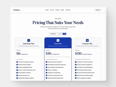 Finance+ - Pricing Page Animation animation b2b consultant design figma finance finance landing page finance solution financial financial consultant fintech jitter landing page landing page animation platform popular pricing animation pricing page product design ui