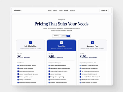 Finance+ - Pricing Page Animation animation b2b consultant design figma finance finance landing page finance solution financial financial consultant fintech jitter landing page landing page animation platform popular pricing animation pricing page product design ui