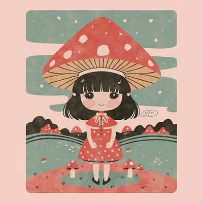 Mushroom girl illustration graphic design illustrations logo