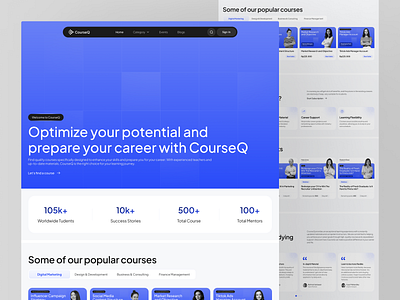 CourseQ - Course Website Platform agency landing page agency web design blue branding course dekstop design dribble best shot illustration landing page learning logo online learning ui uidesign uiux uiux design web design website