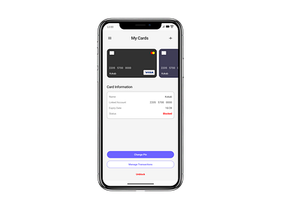 Daily UI Challenge # 57 - Blocked Credit Card android blocked blocked credit card branding daily challenge daily ui daily ui challenge 57 design figma figma design illustration iphone payment transactions ui uiux visa