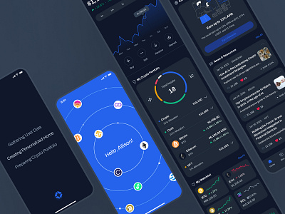 blockfy: AI Crypto Investing & Trading App - Home Screen UIUX ai crypto assistant blockchain app blue clean crypto exchange app crypto investing app crypto roboadvisor crypto trading app crypto trend ui crypto ui kit crypto wallet app dark mode figma ui kit finance app finance ui kit home screen minimal modern soft web3 mobile app