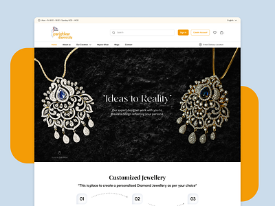 Diamonds - Homepage Design braclet branding concept creative design design 2024 diamonds earing homepage jewelry landing page professional trends ui concept ui ux