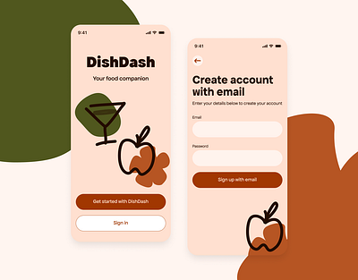 Sign up form for DishDash, your food companion appdesign branding dailyui food illustratedui mobiledesign signup typography ui