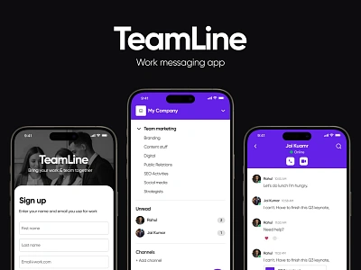 TeamLine - Work Messaging App | UI UX Design animation app design branding graphic design landing pafe logo message app ui ui design ux design website design work message app