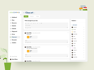 Educompass: Enhancing Classroom Collaboration ai classroom collaboration communication concept dailyui design desktop education inspiration platform saas students tasks teacher ui