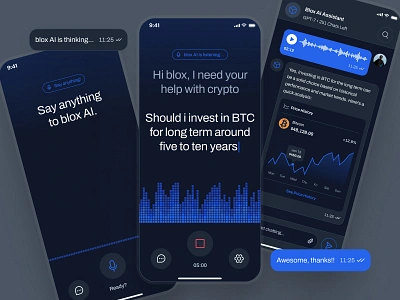 blockfy: AI Crypto Roboadvisor App - Smart Assistant UIUX ai crypto assistant blue chatbot ui clean crypto ai chatbot crypto assistant crypto companion crypto exchange app crypto investing app crypto roboadvisor crypto trading app crypto ui kit crypto wallet app figma ui kit finance app finance ui kit minimal modern soft voice recognition ui