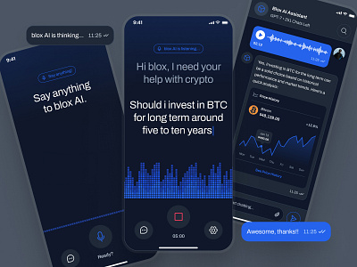 blockfy: AI Crypto Roboadvisor App - Smart Assistant UIUX ai crypto assistant blue chatbot ui clean crypto ai chatbot crypto assistant crypto companion crypto exchange app crypto investing app crypto roboadvisor crypto trading app crypto ui kit crypto wallet app figma ui kit finance app finance ui kit minimal modern soft voice recognition ui