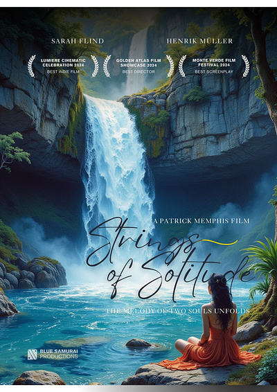 My best movie poster design service "Strings of Solitude" branding graphic design poster waterfall poster illustration