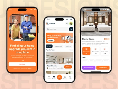 Home Services App Concept app app design app home service cleaning services home care home services house chores housing service minimal design mobile app mobile application mobile service on demand app repairing services service service app service provider services marketplace ui ux