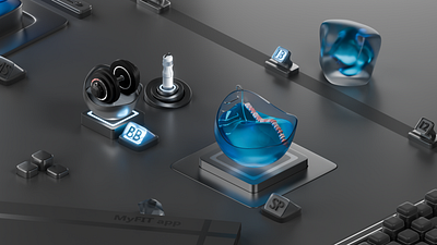 3D scene with Sport icons 3d 3d scene black blender body building fitness icons isometric metall scene sport swimming pool