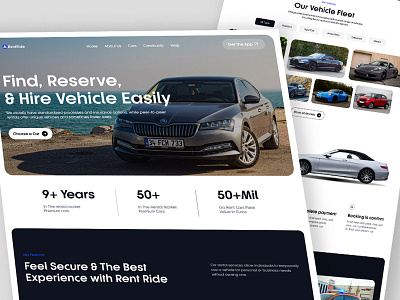 RentRide - Car Rental Landing Page auto automobile car booking car hire car rent service car rental landing page landing page design platform premium cars rent rent car rental cars rental company transport ui design uiux vehicles webdesign