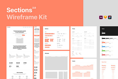 Sections Wireframe Kit 2.0 adobexd design figma landing landing page photoshop prototype prototyping sections wireframe kit 2.0 sketch uikit ux wireframing xd