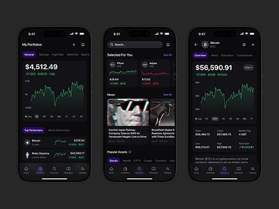 Tracker Mobile App app bitcoin charts crypto dark mode dashboard ethereum finance fintech fintech app investment iphone mobile mobile design portfolio product design saas stocks ui wallet