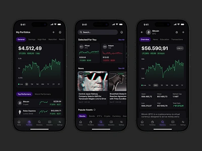 Tracker Mobile App app bitcoin charts crypto dark mode dashboard ethereum finance fintech fintech app investment iphone mobile mobile design portfolio product design saas stocks ui wallet