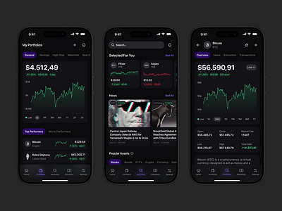 Tracker Mobile App app bitcoin charts crypto dark mode dashboard ethereum finance fintech fintech app investment iphone mobile mobile design portfolio product design saas stocks ui wallet