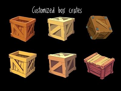 Different style box crates art commission design digitalart digitalpainting graphic design icons illustration logo painting