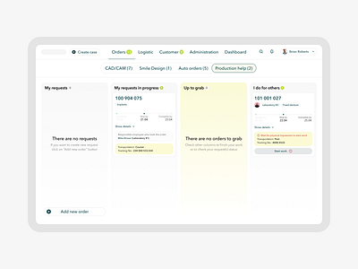 Production help kanban cards delivery dental healthcare in progress kanban labs logistic med orders production help request task teeth tooth trello up to grab