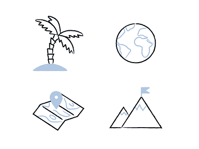 Travel Icons 2d animation globe handdrawn holiday icons lines map mountains palmtree simple travel ui vacation