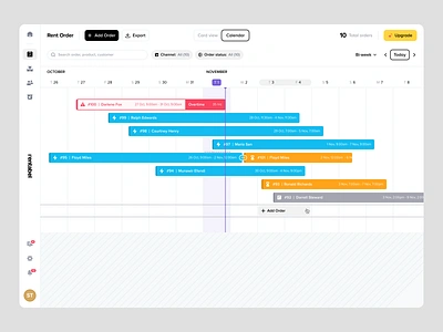 Rentable - Calendar View of Orders in SaaS Rental Management calendar company order order management product design product listing product management product rental rental rental agency rental business rental management renting saas saas design sale ui ux web app