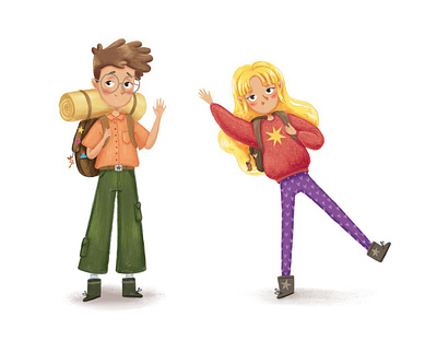 Two hiking friends amazon art backpack boardgame camping character design children book childrens art childrens book illustration cute illustration illustrator kdp kid with glasses kidlitart kids books kindle picture book travel