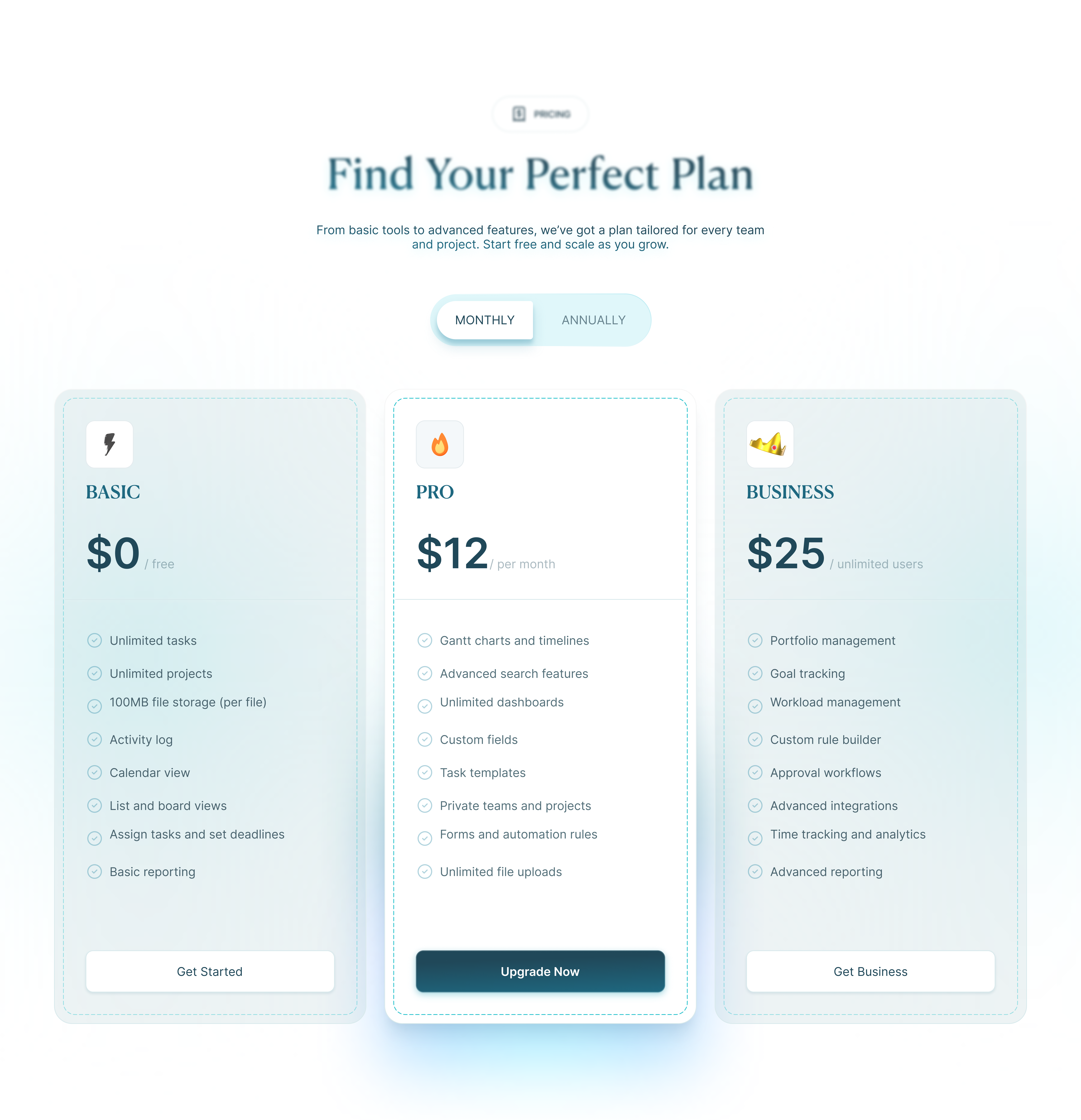 Pricing table- Saas app branding design figma graphic design illustration landingpage logo pricing saas task ui ux uxui website