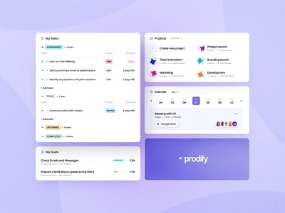 Prodify – AI Task Dashboard UI Design admin dashboard ai assistant ai dashboard app app interfaces app screen app website client dashboard dashboard ui dashboard widgets home screen modern dashboard store dashboard task dashboard task management dashboard tech design tech ui tech website web app web dashboard